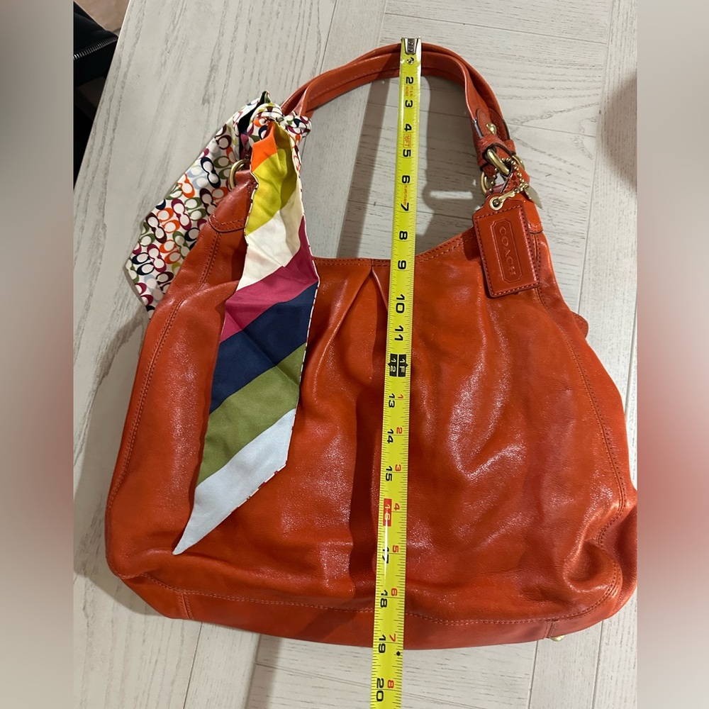 Coach Orange red Leather Shoulder Bag with Scarf Accent - Picture 7 of 10